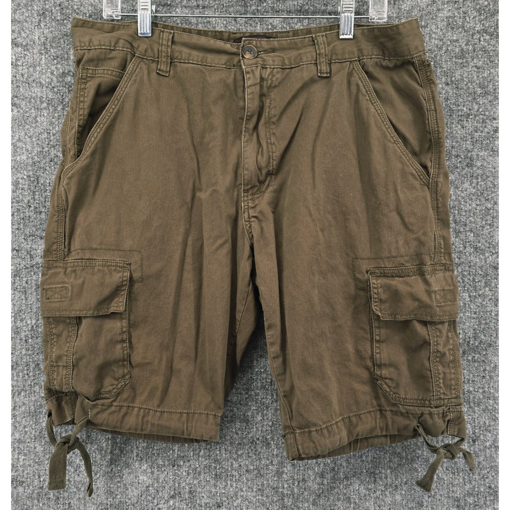 Adam Levine Cargo Shorts Mens 34 Olive Khaki Green Drawstring Hem Cotton Utility